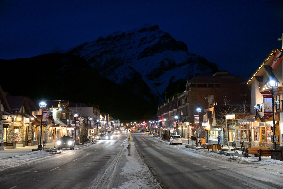 10D Looking Down Banff Avenue With Cascade Mountain After Sunset In Winter